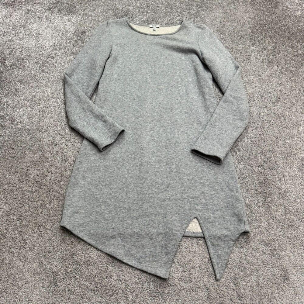 Tobi Asymmetrical Split Hem Sweater Dress Womens Small Petite Gray Crew Casual